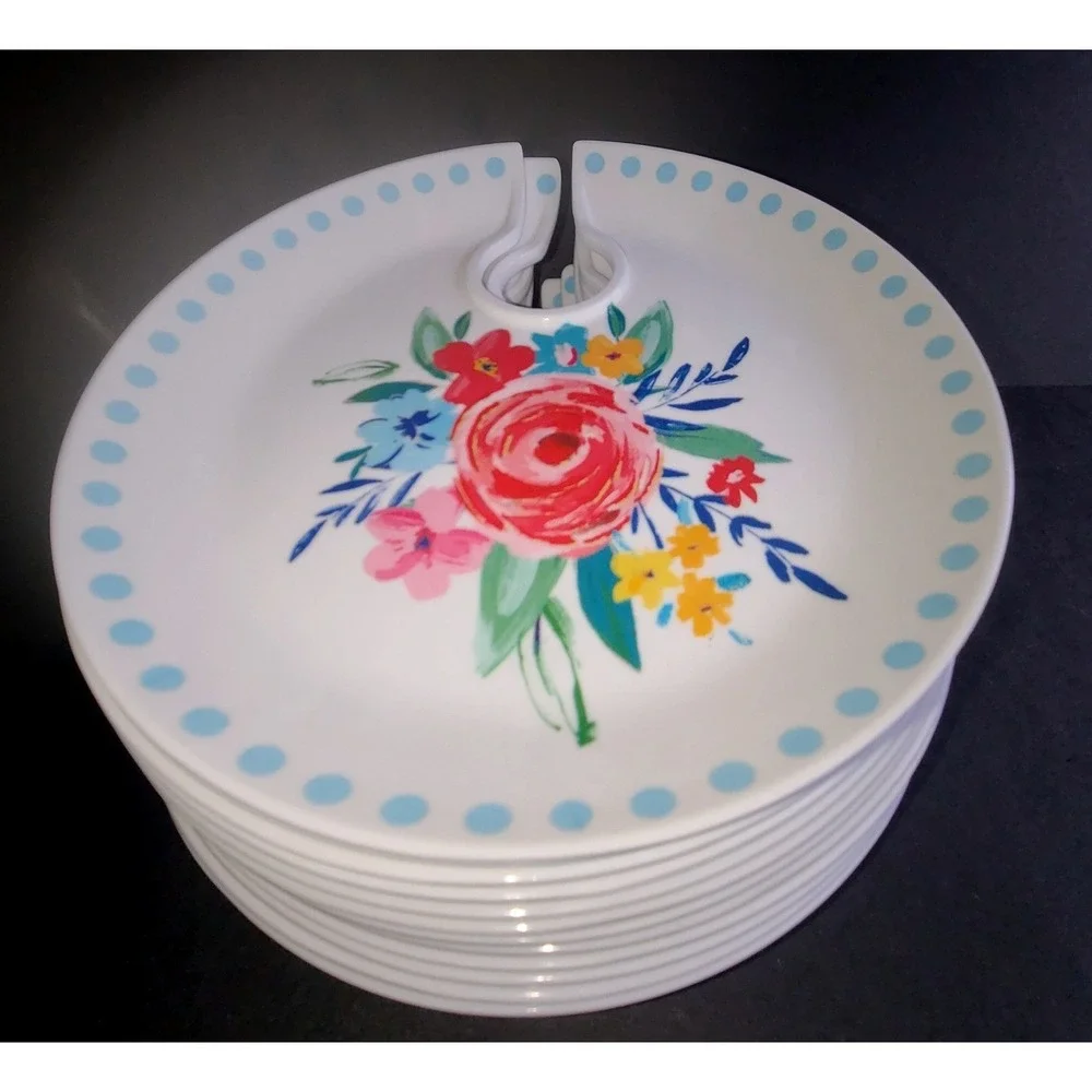Pioneer Woman Melamine Mingling Board Appetizer & Wine Glass‎ Party Plates 8ct